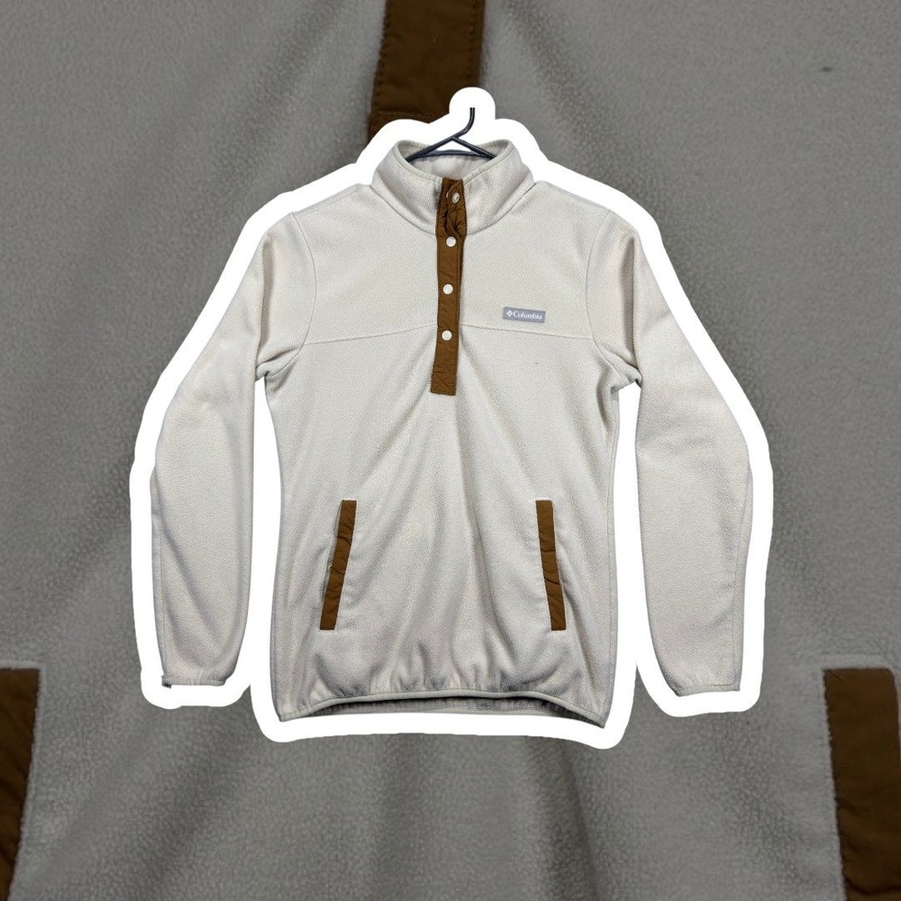 Columbia Jasper Ridge Pebbled Fleece Half Snap Pullover Womens Small Ivory Brown